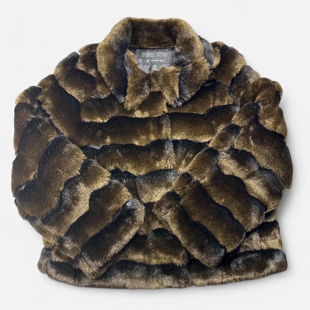 INC International Concepts brown striped faux fur coat, women's XL